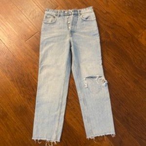 Zara Light Wash High Rise Straight Leg Jeans (4)